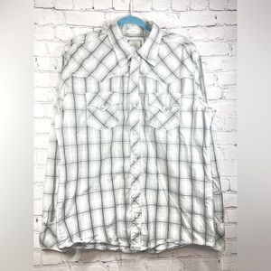 BKE Shirt Mens XL Gray/Navy Plaid Slim Fit Pearl Snap Western Cowboy Ranch
